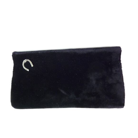 Vintage Black Velour Lucky Horseshoe Clutch Evening Pag Purse - Picture 7 of 9